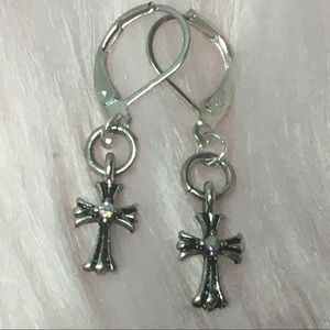 Iridescent Cross Earrings Goth Lolita Drop